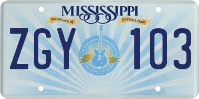 MS license plate ZGY103