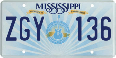 MS license plate ZGY136