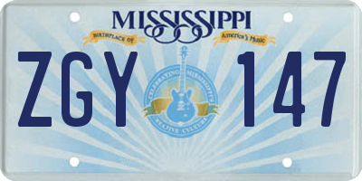MS license plate ZGY147