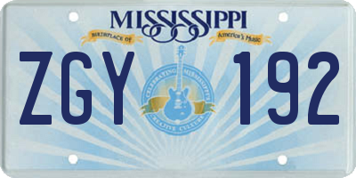 MS license plate ZGY192