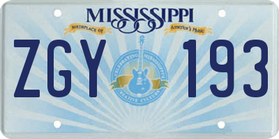 MS license plate ZGY193