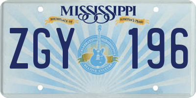 MS license plate ZGY196