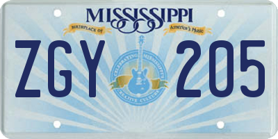 MS license plate ZGY205