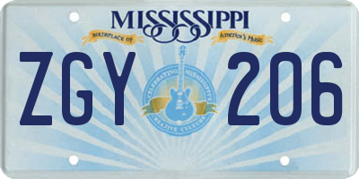 MS license plate ZGY206