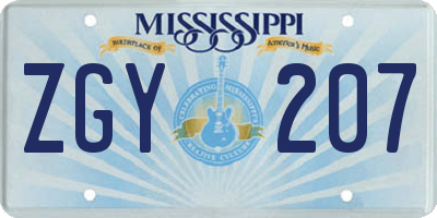 MS license plate ZGY207