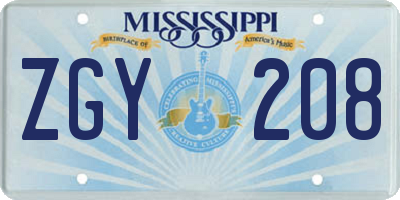 MS license plate ZGY208