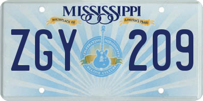 MS license plate ZGY209