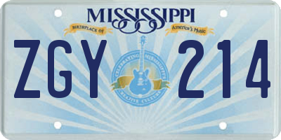 MS license plate ZGY214