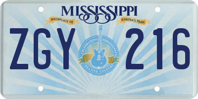 MS license plate ZGY216