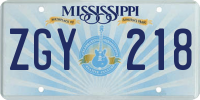 MS license plate ZGY218