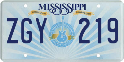 MS license plate ZGY219