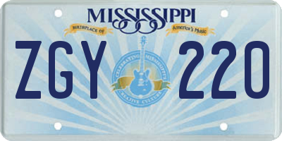 MS license plate ZGY220