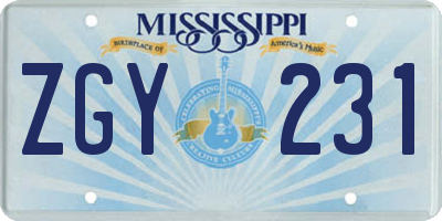 MS license plate ZGY231