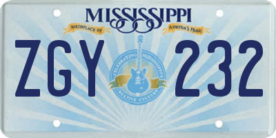 MS license plate ZGY232