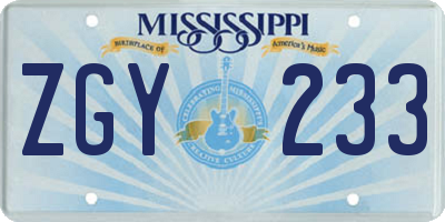 MS license plate ZGY233