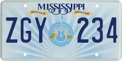 MS license plate ZGY234