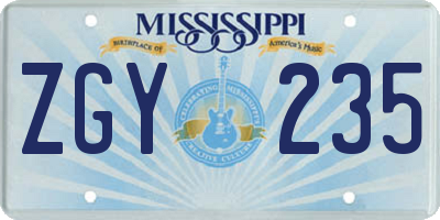 MS license plate ZGY235