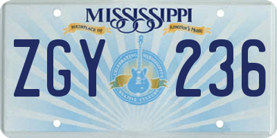 MS license plate ZGY236