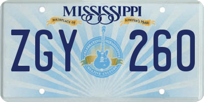 MS license plate ZGY260