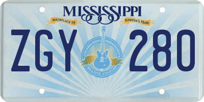 MS license plate ZGY280