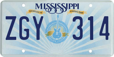 MS license plate ZGY314