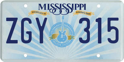 MS license plate ZGY315