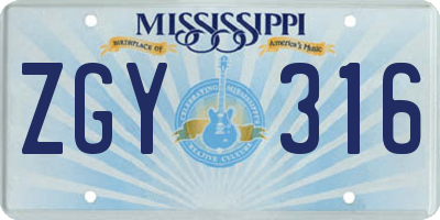 MS license plate ZGY316