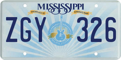 MS license plate ZGY326