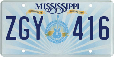 MS license plate ZGY416