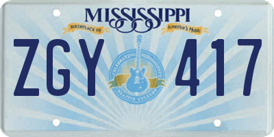 MS license plate ZGY417