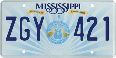 MS license plate ZGY421