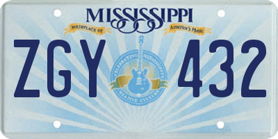 MS license plate ZGY432