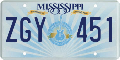 MS license plate ZGY451