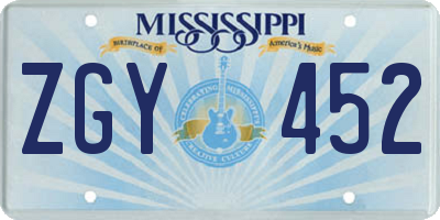 MS license plate ZGY452