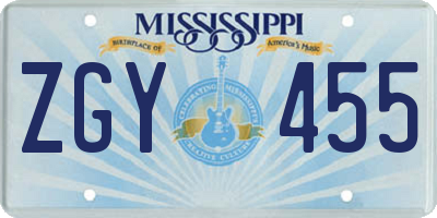 MS license plate ZGY455
