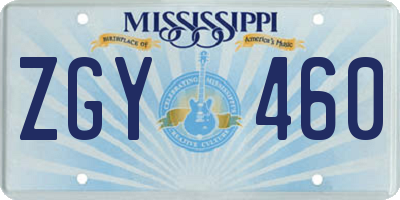 MS license plate ZGY460