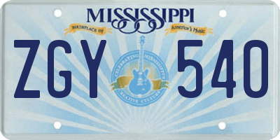 MS license plate ZGY540