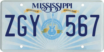 MS license plate ZGY567