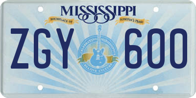 MS license plate ZGY600