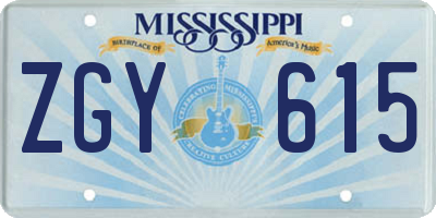 MS license plate ZGY615