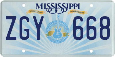 MS license plate ZGY668
