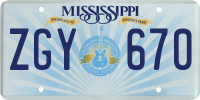 MS license plate ZGY670
