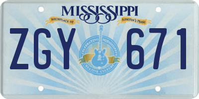 MS license plate ZGY671