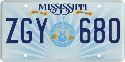 MS license plate ZGY680