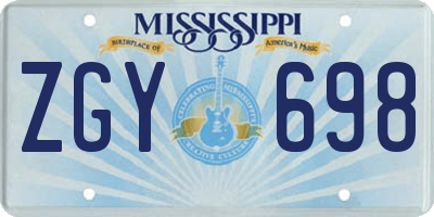 MS license plate ZGY698