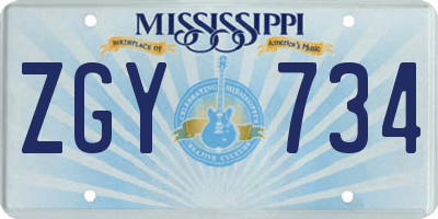 MS license plate ZGY734