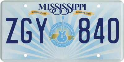 MS license plate ZGY840