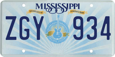 MS license plate ZGY934