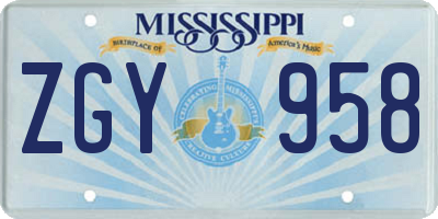 MS license plate ZGY958
