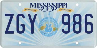 MS license plate ZGY986